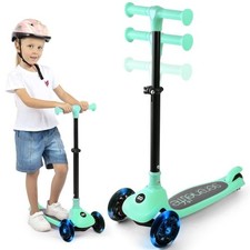 SereneLife 3-Wheel Foldable Kids Scooter-Built-in LED Wheel Lights Mint Green