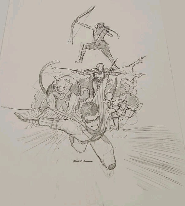 Ryan Sook Original Teen Titans Futures End #1 Preliminary Pencil Art 9x14 Signed Comic Art