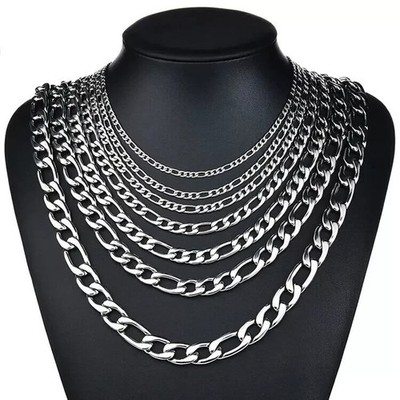 Stainless Steel Figaro Chain Necklace 16''-36'' Men Women Link 3/4/5/7/9/10/12mm