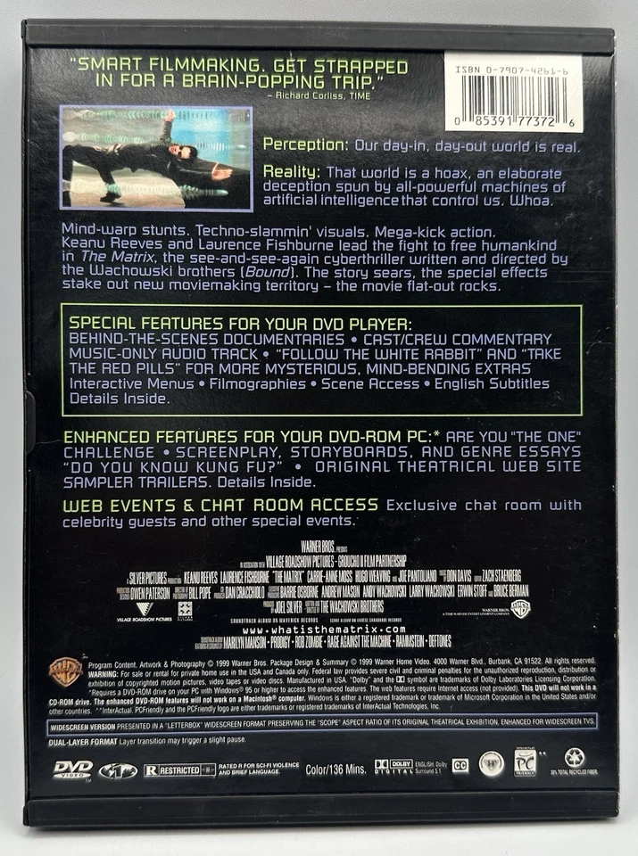 The Matrix DVD Widescreen Keanu Reeves Laurence Fishburne Hugo Weaving 1999 - Image 2 of 3