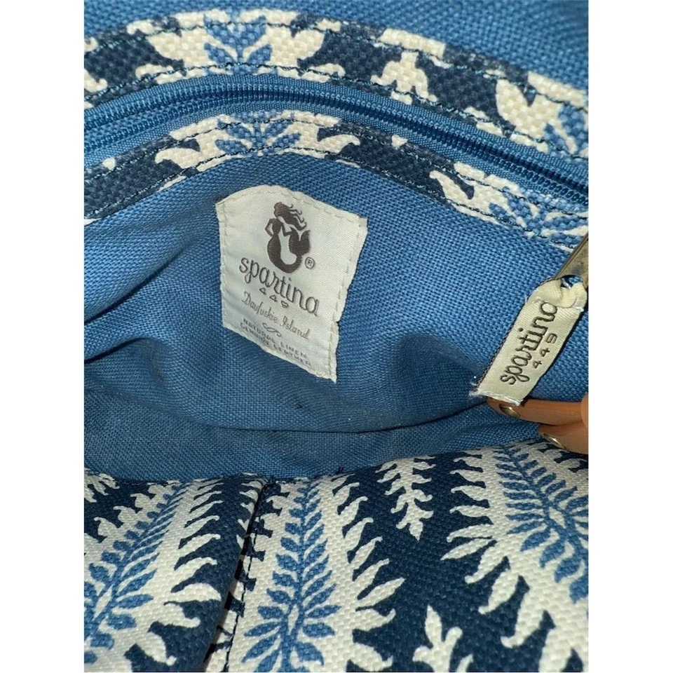 SPARTINA 449 DAUFUSKIE ISLAND CUERO TOSTADO/AZUL LINO cuero CROSSBODY monedero Foto 4 de 4