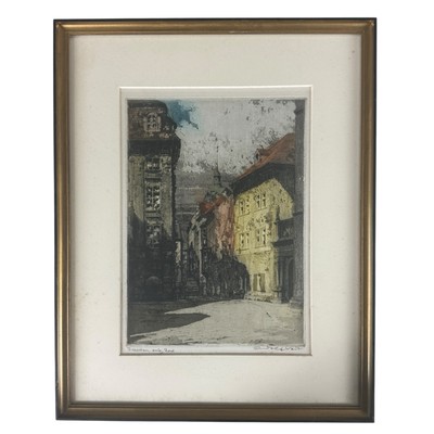 Rudolf Veit Signed Color Etching Dresden Spohrergasse Orig Framed Germany c.1930