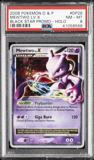 2008 POKEMON DIAMOND & PEARL BLACK STAR PROMO #DP28 MEWTWO LV.X-HOLO PSA 8