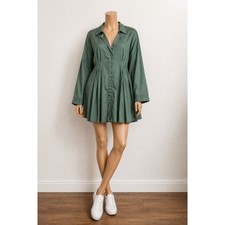 PrettyLittleThing Khaki Green Pleated Waist Mini Shirt Dress Womens Size 2 US