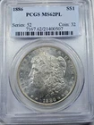 1886 $1 MORGAN SILVER DOLLAR PCGS MS 62PL PROOF-LIKE