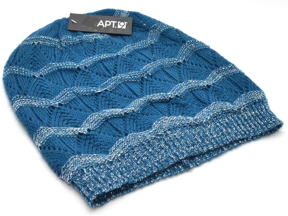 Invierno Apt.9 Mujeres Verde azulado alto holgado gorro brillante ondulado cálido nuevo sombrero tejido 8699 Foto 2 de 3