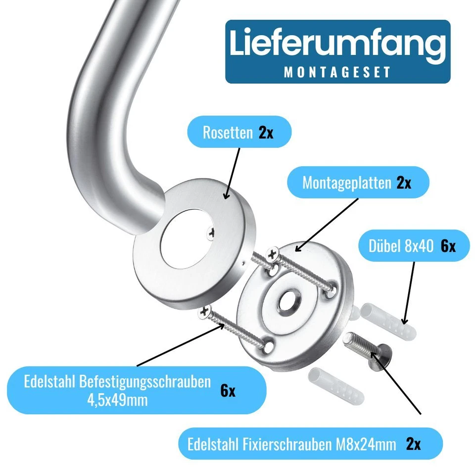Haltegriff EDELSTAHL Badgriff Haltestange Wannengriff Dusch Wandgriff Duschgriff - Bild 3 von 4