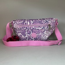 Kipling Elodie QVC IF Shoulder Bag Pink/Purple Animal Print & Monkey Keyring