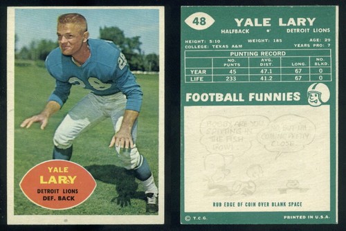 (63005) 1960 Topps FB 48 Yale Lary Lions-NM - 第 1/1 張圖片