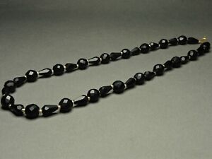Vintage-Czech-Bohemian-Faceted-Matte-French-Jet-Black-Glass-Bead-Necklace