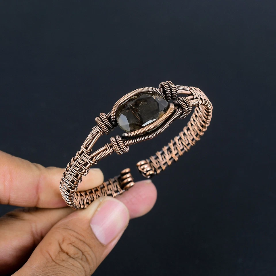 Marvelous Smokey Topaz Wire Wrap Handmade Adjustable Bangle Jewelry For Women - Image 2 of 4
