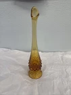 Vintage Fenton Vase Amber Glass Hobnail Swung Bud Vase 10” Autumn MCM Decor