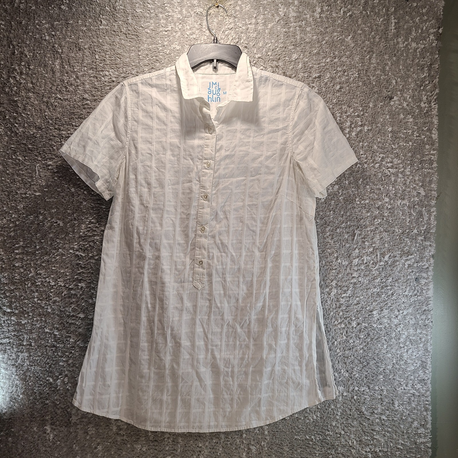 J Mclaughlin Medium White Plaid Patterned Tunic B… - image 1