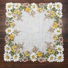 Vintage Womens Handkerchief Daisy Floral Scalloped Border Hanky Hankie 13"