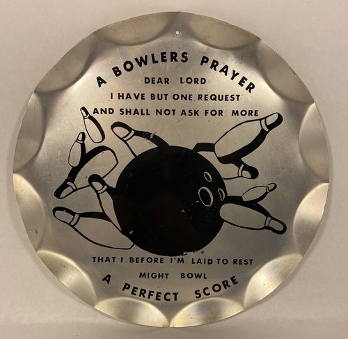 Vintage Mid Century Aluminum Tray "A Bowler's Prayer" MCM 12" Bowling MAN CAVE