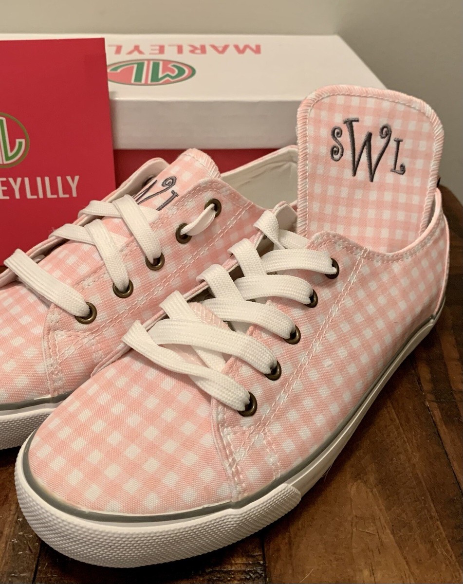 りりー Marley Lilly Womens Lace Up Pink Gingham Sneaker Shoes Size8