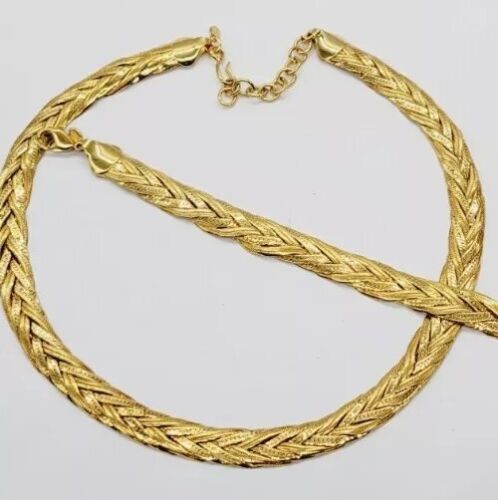 Vintage Monet Herringbone Necklace Bracelet Set Lot 2pc Gold Tone Chunky Runway