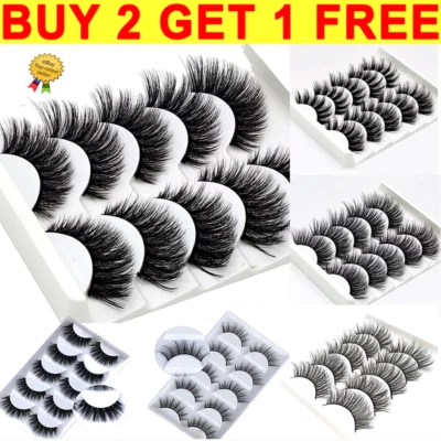 UK 5 Pair 3D Mink False Eyelashes Wispy Cross Long Thick Soft Fake Eye Lashes