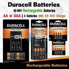 Duracell Rechargeable Batteries  4 AA Or AAA NiMH Fast Battery Charger lot Solar