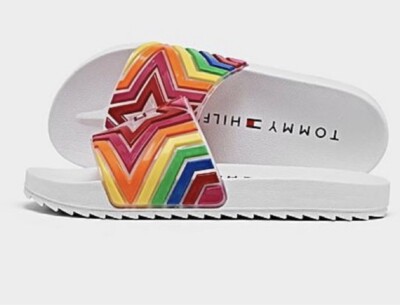 NWT Champion Youth Girls Rainbow Star Slide Sandals 4 Summer Shoes Spring Beach