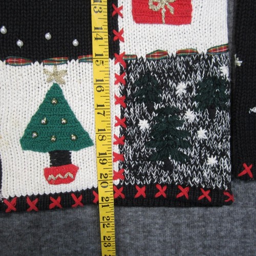 Vtg Designers Originals Studio Sweater Cardigan Womens S Black Christmas Holiday - Picture 10 of 14
