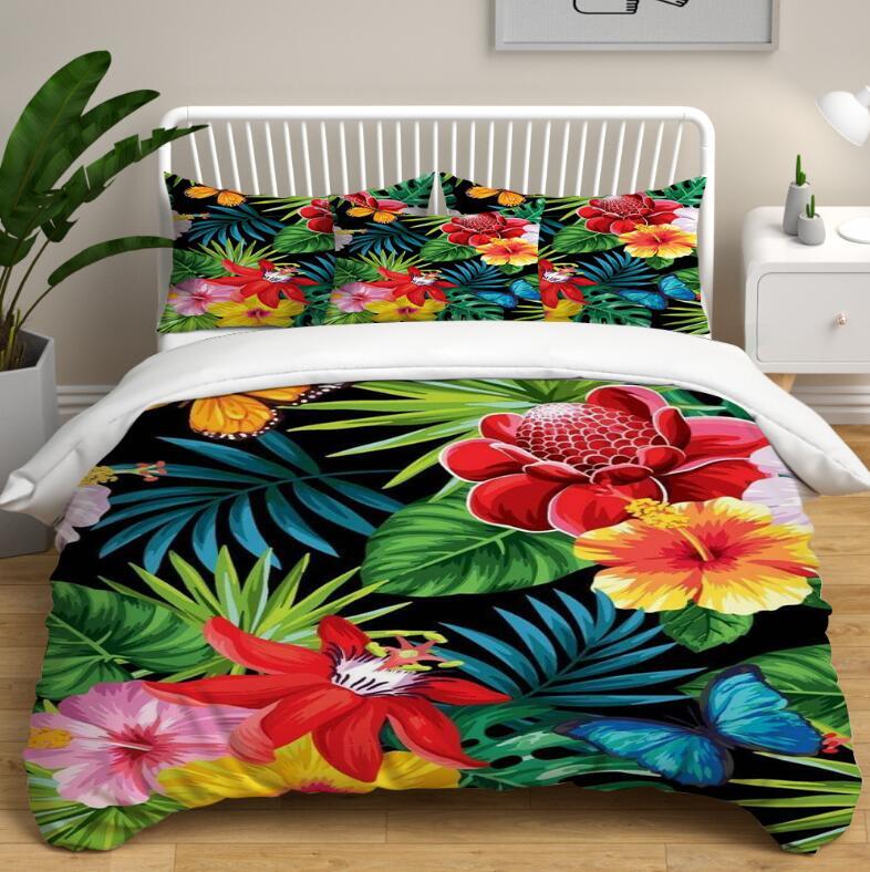 Tropical Plant Flower Duvet Quilt Cover Queen King Comfortable Bedding Set