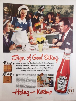 1950 Heinz Ketchup Print Ad Vintage Ephemera Wall Decor Good Eating