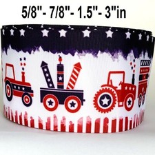 GROSGRAIN RIBBON 5/8", 7/8",1.5",3" USA Flag Tractor Firewoks 4th of July Stars