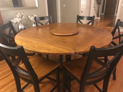 Timber Ridge Counter Height Rustic Dining Set Table Lazy Susan 6 Barstools Table Lazy Susan, Round Dining Table For 6 With Lazy Susan