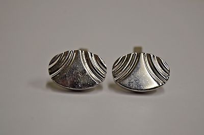 Nice Vintage Oval Men's SWANK Thick Chrome Silver Tone Metal Cuff Links HTF