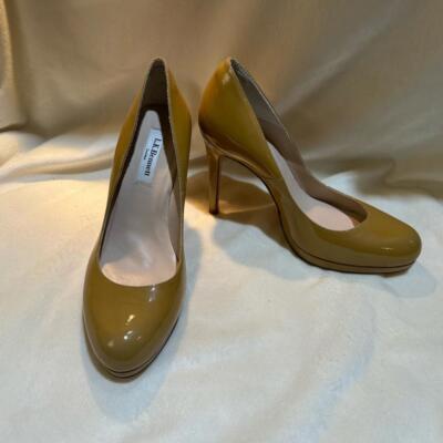 LK Bennet goldenrod patent leather pumps