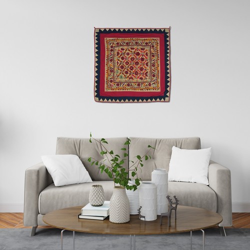 Arazzo vintage in cotone ricamato a mano floreale decorativo da appendere da parete tessuto - Foto 7 di 7