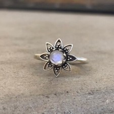 Genuine 925 Sterling Silver Natural Moonstone Ring Handmade Jewelry