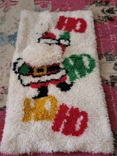 Vintage retro latch hook holiday Christmas Santa Claus rug or piece ho ho ho