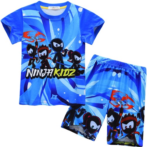 NINJA KIDZ Kids Short Sleeve Pajama Set Summer Tops+Shorts Suit Costumes - Picture 7 of 25