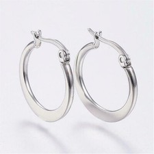 Surgical Stainless Steel Bladed Round 21x19mm Silver Hoop Earrings