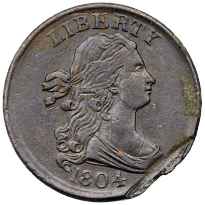 1804 C-13 R-1 Triple Struck Plain 4, No Stems Draped Bust Half Cent Coin 1/2c