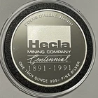 1991 Hard To Find Hecla Mining Proof Rare Coin 1 Troy Oz .999 Fine Silver Round