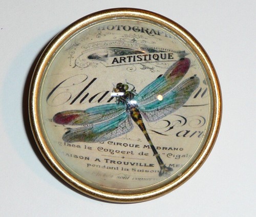 Pretty Blue Dragonfly- Paris Domed Shank Button Ant Brass Bezel Button 1-1/4" - 第 1/4 張圖片