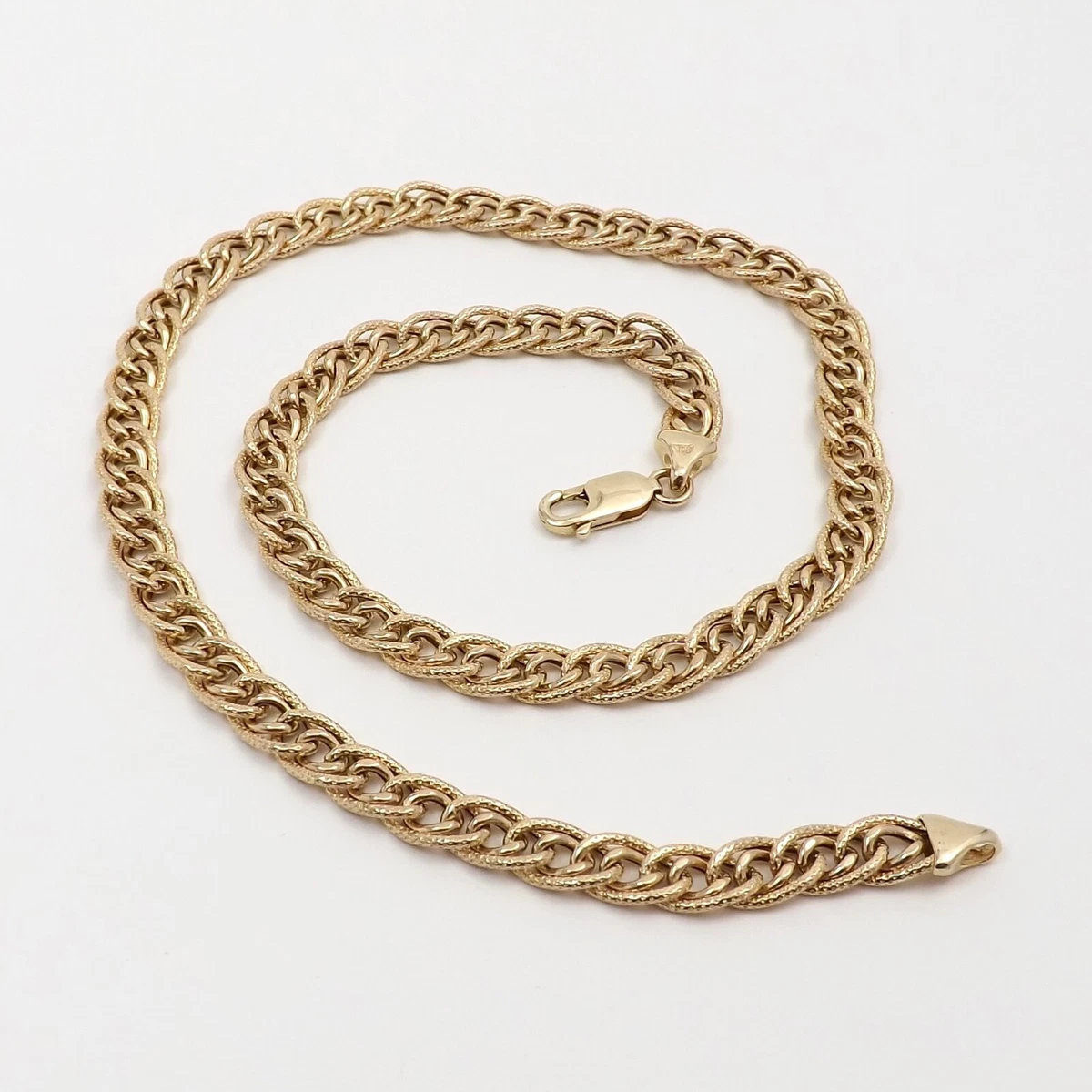 14k Gold Italy Textured Double Figure 8 Link Fancy Chain Necklace 17in 14gr New
