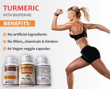 Turmeric Curcumin extract 95% strength Bioperine Pepper powder 60 capsules