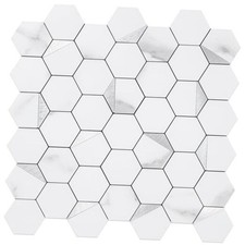 -Sheet Hexagon Tile Peel and Stick Backsplash, 10 Marble White  Silver Studded