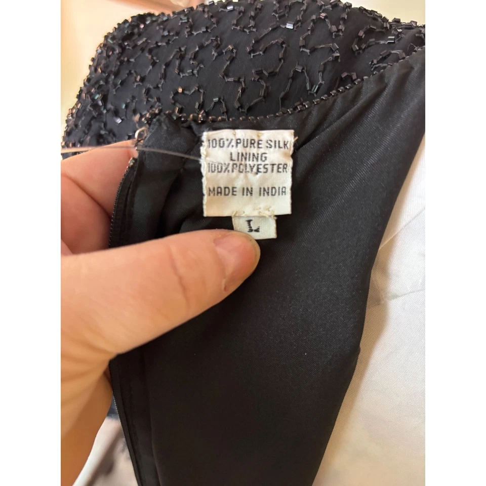 Rare NWT VTG Scala Beaded Fringe Dress Short Sleeve Cocktail Party LBD SZ 12 - Image 2 of 4