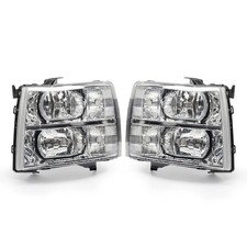 Pair Chrome Headlights Clear Lens For 2007-2013 Chevy Silverado 1500 2500 3500
