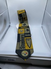 VINTAGE OFFICIAL NFL Black  Tan PITTSBURGH STEELERS Themed Novelty NECKTIE