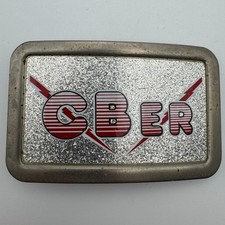 Vintage CBER Belt Buckle Red White Silver Glitter Made in USA Metal