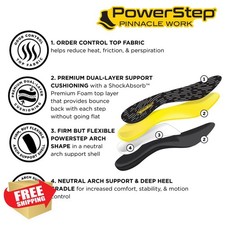 PowerStep Pinnacle Work Insoles Arch Support Plantar Fasciitis Men Women
