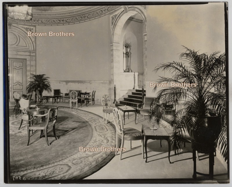 1930s NYC The Pierre Hotel Opulent Round Lounge Ferns & Oriental Carpet Photo #3
