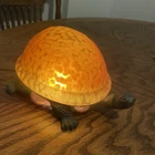 VTG Turtle Lamp Amber Tiffany Style Glass Tortoise Night Light Switch Metal