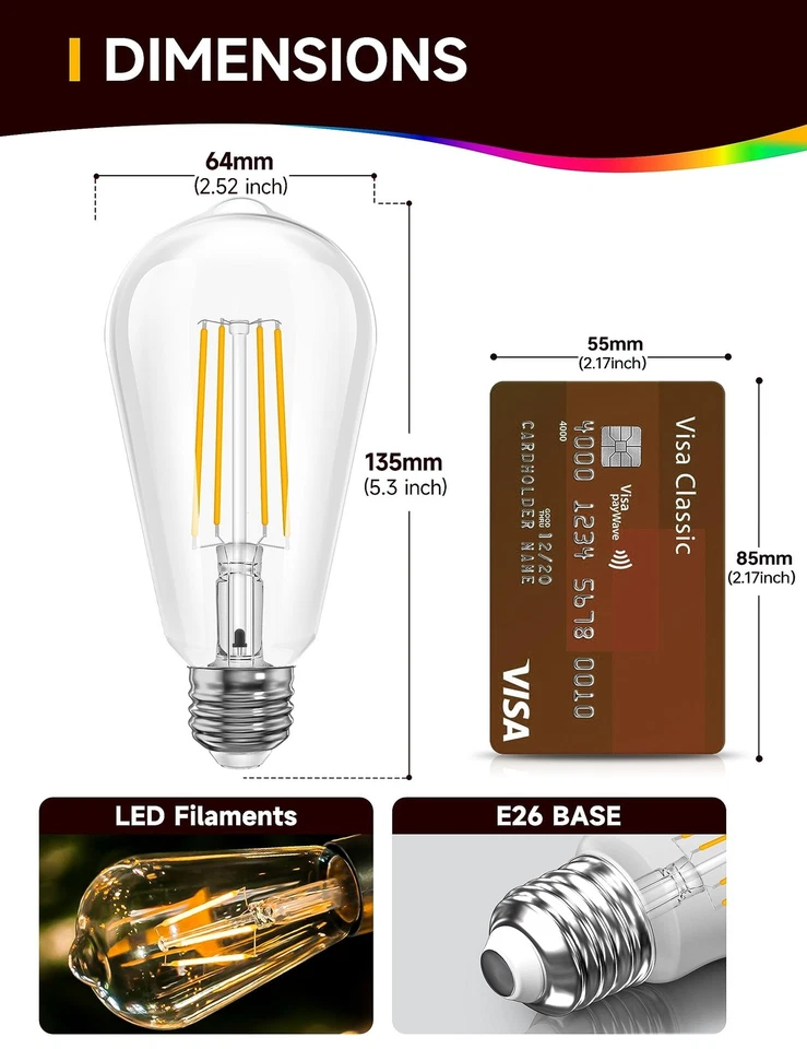 Dusk to Dawn Light Bulbs, Outdoor Light Bulbs, ST64 6W Equivalent 60W, 2700K ... - Image 4 of 4